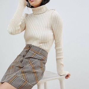 ASOS Rolled Turtle Neck Ribbed Sweater with Button details